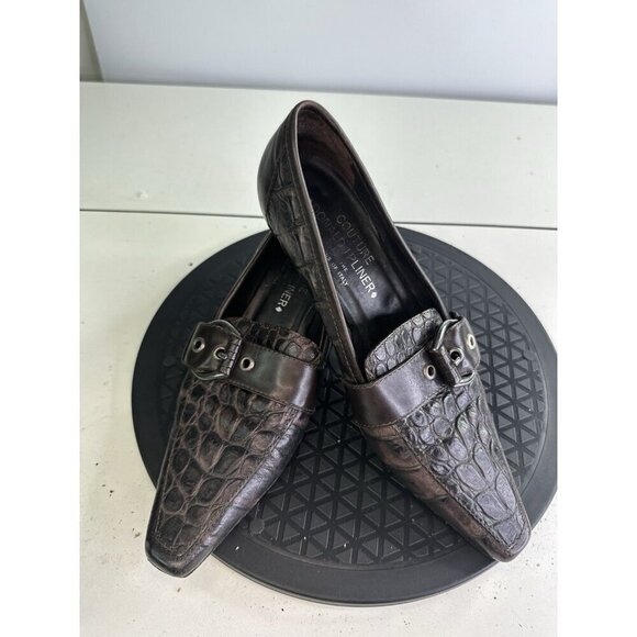 Donald J. Pliner Shoes - Donald J Pliner Croc Embossed Kitten Heels Brown Sz 6.5 M
